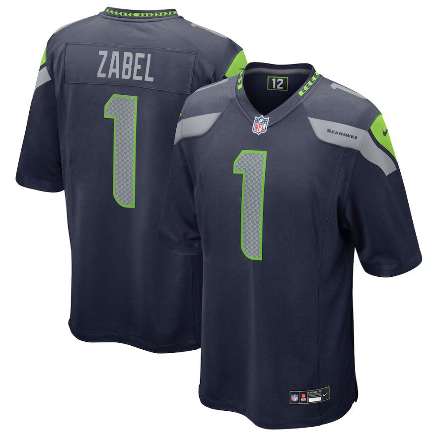 Men Seattle Seahawks #1 Grey Zabel Navy  blue 2025 NFL Draft First Round  Nike Pick Game Jersey